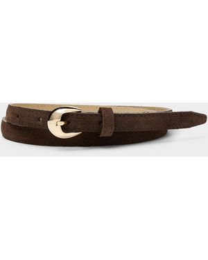 Simon's D-buckle Thin Suede Belt (women, Brown, Large) - White