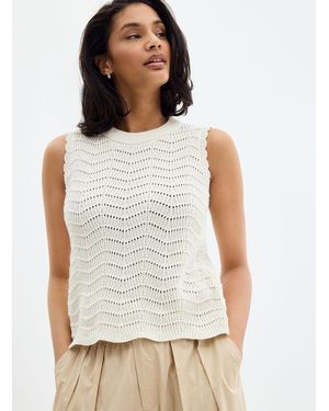 B.Young Textured Waves Scalloped Sweater Vest - White