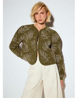 Icône Embroidered Leaves Lightweight Quilted Jacket - Green