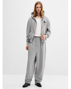 Djab Gothic Cross Fleece Loose Pant Wide Fit - Grey