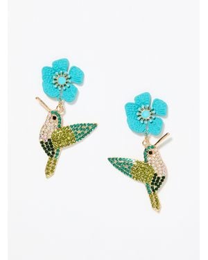 Simon's Hummingbird Large Earrings - Blue