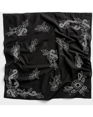 Part Two Organic Cotton Embroidered Flower Scarf - Black