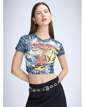 Ed Hardy Tiger Print Mini Mesh T - Grey