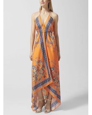 Etro Paisley Pattern Pure Silk Halter Dress - Orange