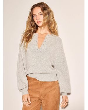 Icône Touch Of Wool Raglan Sleeves Henley Sweater - Grey