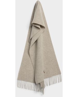 Polo Ralph Lauren Small Embroidered Logo Pure Wool Scarf - Natural