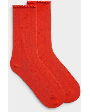 Simon's Pointelle Pattern Socks - Red