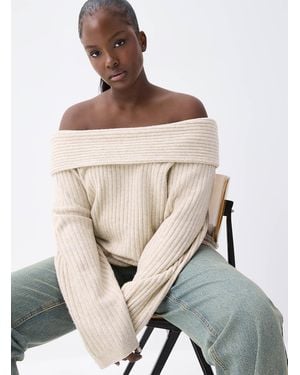 Twik Wide Ribbing Marylin Collar Sweater - Natural