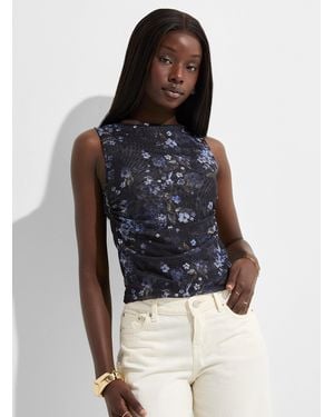 Icône Printed Micromesh Gathered Waist Cami - Blue