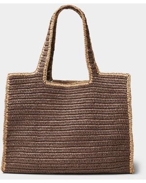Simon's Contrast Trim Braided Straw Xl Tote Bag - Brown