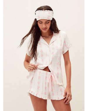 Pj Salvage Roses And Ruffles Pointelle Knit Pyjama Set - White
