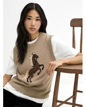 Twik Jacquard Animal Sweater Vest - Natural