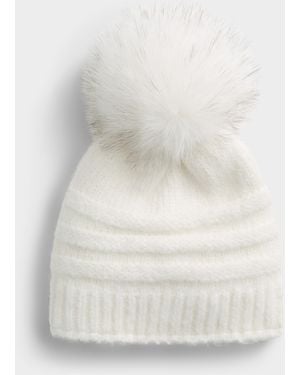 Kyi Kyi Ribbed Groove Xl Pompom Tuque - White