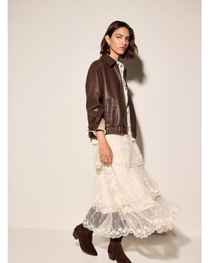 Icône Floral Embroidery Tiered Midi Skirt - Natural