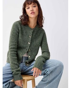 Twik Heart Buttons Cardigan - Green