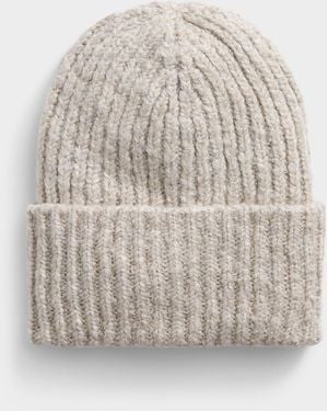 Simon's Ribbed Chunky Knit Tuque Exclusive Collection From Italy - White