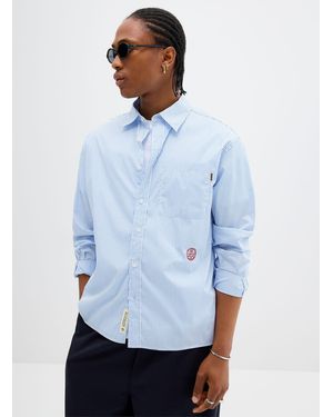 Woodbird Embroidery Pinstripe Shirt - Blue