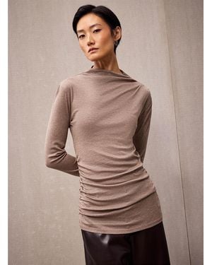 Contemporaine Gathered Waist Lightweight Jersey Mock - Brown