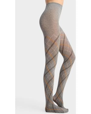 Simon's Colourful Fine Check Tights Exclusive Collection From Italy - Grey