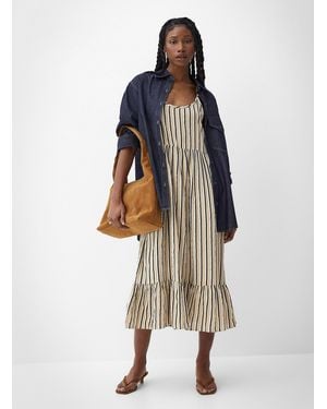 Ichi Tiered Pure Cotton Gauze Maxi Dress - Multicolour