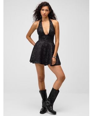 Twik Jacquard Flowers Halter Minidress - Black