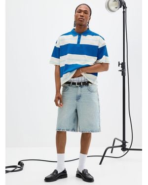 Papi Striped Oversized Cropped Polo Oversized Fit - Blue