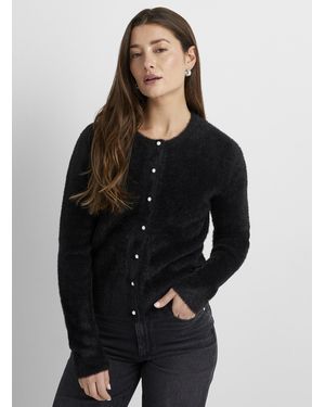 Contemporaine Pearly Buttons Plush Cardigan - Black