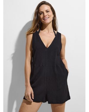 Simon's Cotton And Linen Romper - Black
