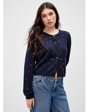 Twik Spring Embroidery Boxy Cardigan - Blue