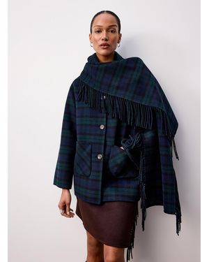 Yerse Scarved Tartan Felt Coat - Blue