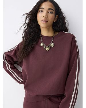 Twik Lace Stripes Fleece Sweatshirt - Purple