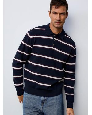 Jack & Jones Striped Knit Polo - Blue