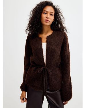 Fransa Tie Cord Fuzzy Cardigan - Black