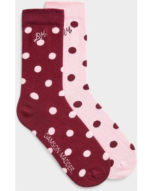 Damson Madder Pale Pink And Burgundy Polka Dot Socks 2 - Red
