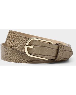 Simon's D-buckle Glossy Croc Leather Belt (women, Brown, Large) - Natural