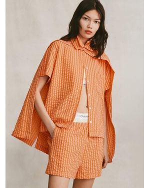 Miiyu Striped Seersucker Pyjama Set - Orange