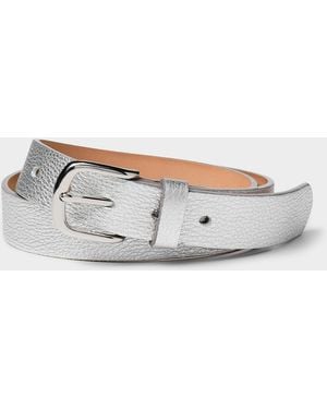 Simon's D-buckle Metallic Leather Belt (women, Grey, Large) - White
