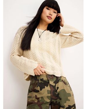 ONLY Waves Striped Crocheted Sweater - Natural