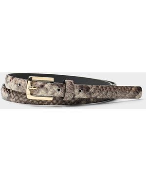 Simon's Snakeskin Print Thin Belt - White