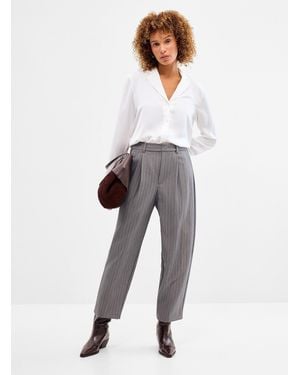 Part Two Domenic Striped Grey Pleated Pant Fit: Barrel Leg, High Rise - White