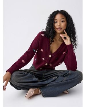 Twik Pastel Flowers Cardigan - Red