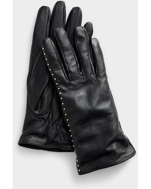 Ichi Studded Genuine Leather Gloves - Black