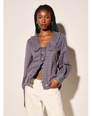Icône Peter Pan Collar Ruffled Plaid Shirt - Brown
