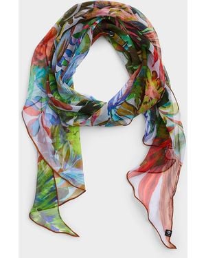 Fraas Tropical Flower Pure Silk Long Sheer Scarf - Green