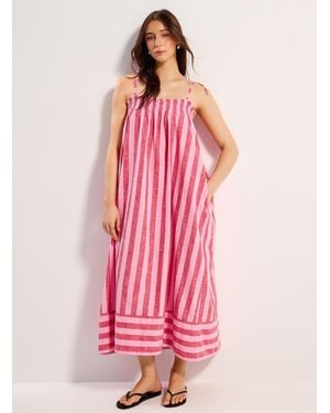Simon's Parasol Stripe Chambray Maxi Dress - Pink