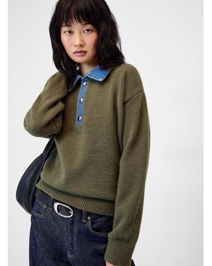 Twik Denim Polo Collar Sweater - Green