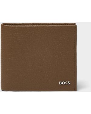 BOSS Coffee Brown Pebbled Leather Minimalist Wallet - Natural