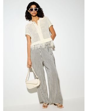 Ichi Asymmetrical Drawstring Waist Wide - White