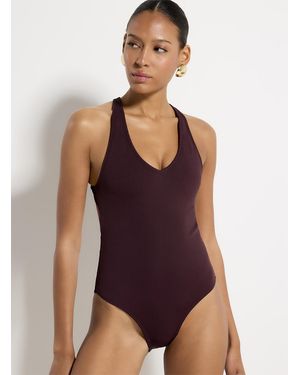 Simon's V-cut Ribbed One-piece (women, Brown, Medium) - Purple