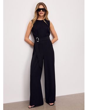 Icône Flowy Belted Sleeveless Jumpsuit - Blue